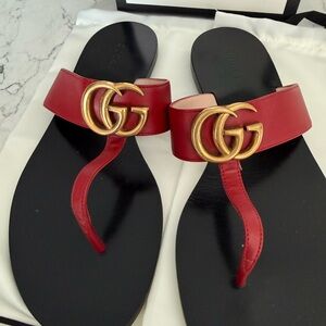 Gucci Red and Gold Leather Sandals